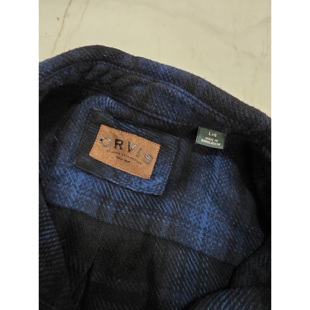 Orvis Classic Collection Blue Plaid Flannel Shirt Jacket Men's L Pockets - Picture 9 of 13